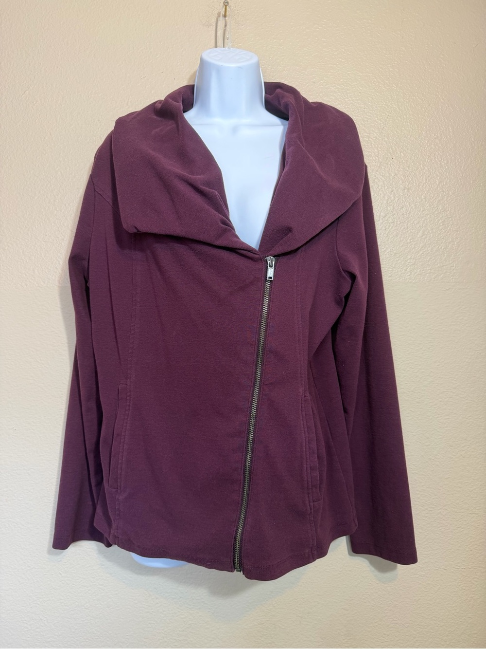 Banana Republic Plum Purple Asymmetric Zip Moto Jacket Draped Collar L